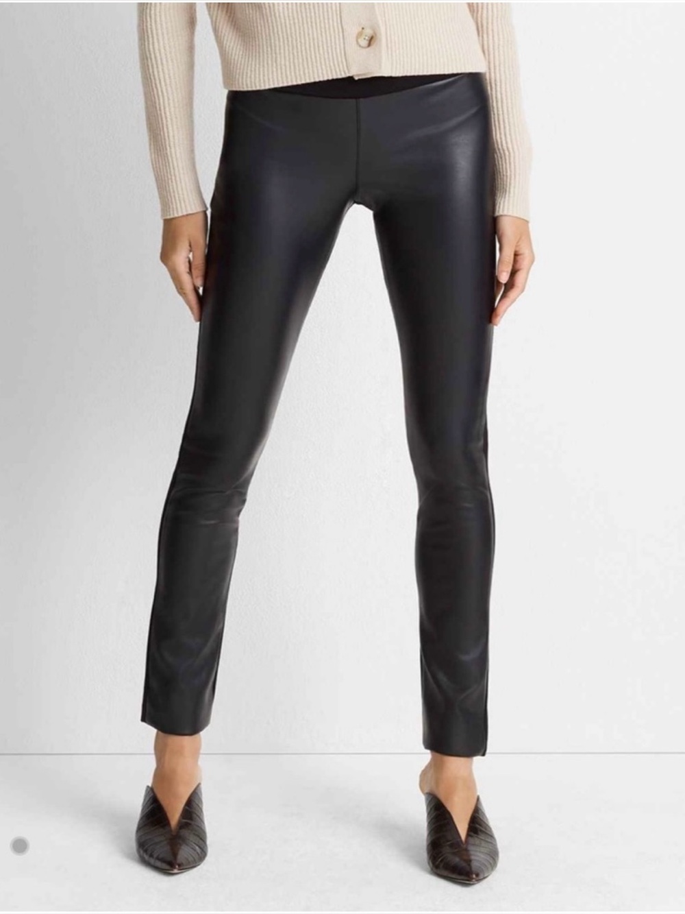 Club Monaco Tasha Faux Leather Leggings Black Skinny Pull-On Pants Size 10 NWOT
